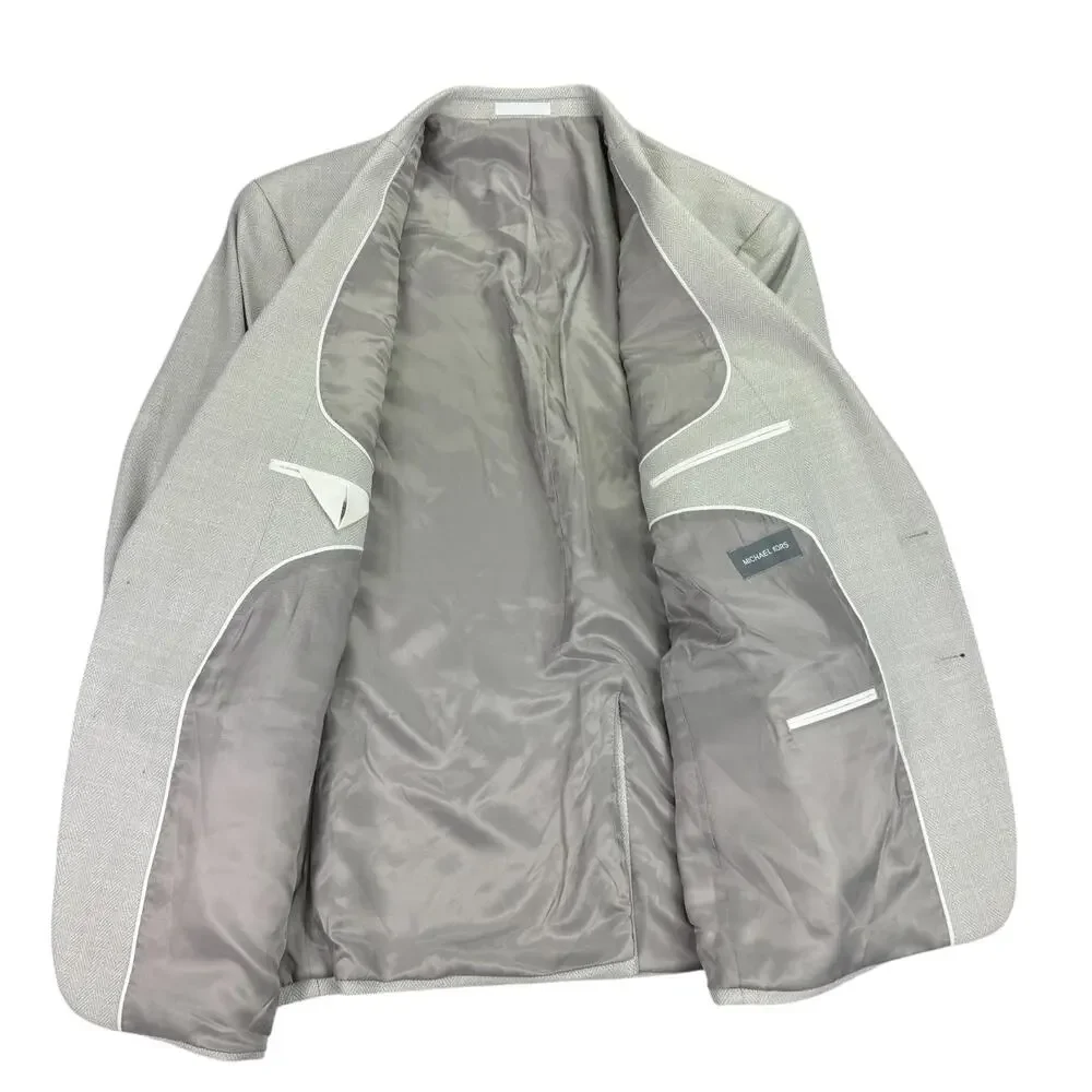 Michael Kors Mens Classic Fit Stretch Herringbone Sport Coat Silver Gray 48R